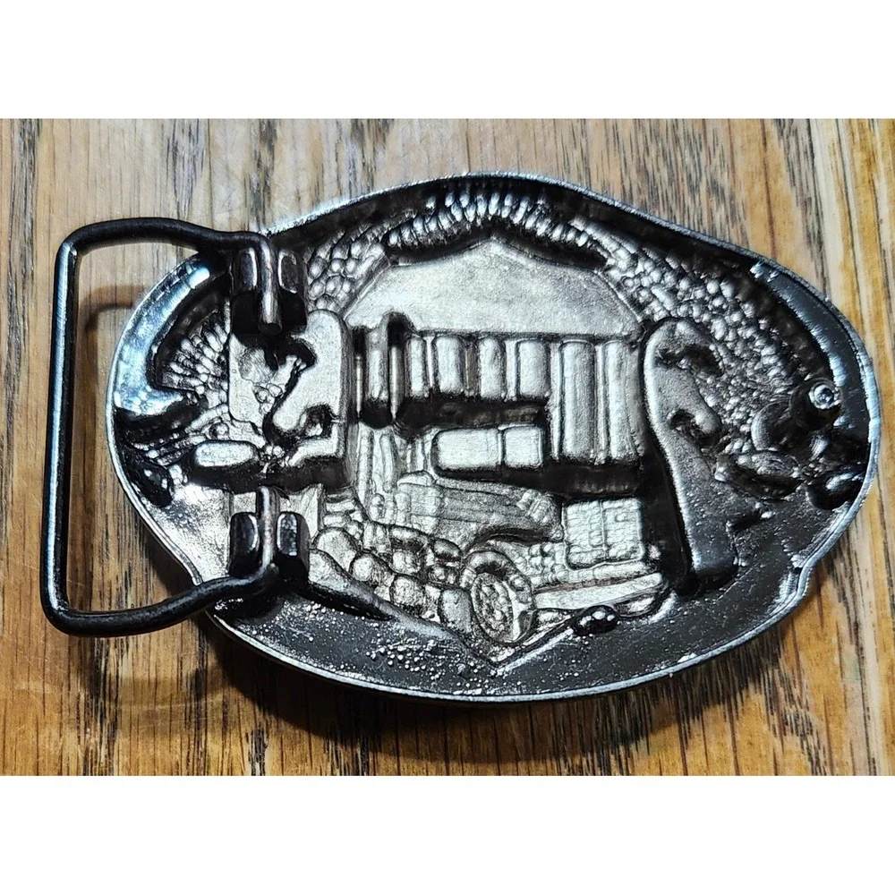 Vintage American York Semi Truck Belt Buckle Pewter Tone Eagle Big Rig Western